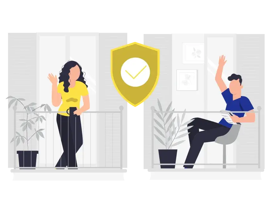 Duas pessoas acenando e mostrando que o ambiente da empresa é seguro Duas pessoas acenando e mostrando que o ambiente da empresa é seguro