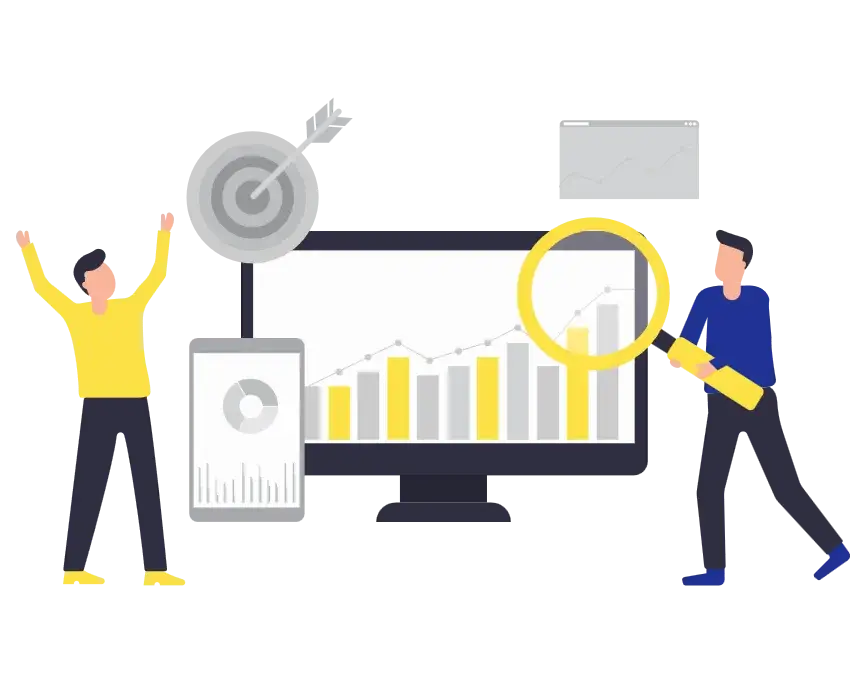 Pessoas comemorando os resultados positivos, objetivos alcançados e crescimento da empresa com gráficos ao fundo Pessoas comemorando os resultados positivos, objetivos alcançados e crescimento da empresa com gráficos ao fundo